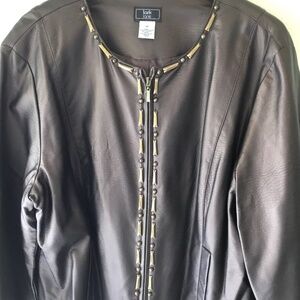 LIKE NEW! Lark Lane Faux Brown Leather Jacket Size 18